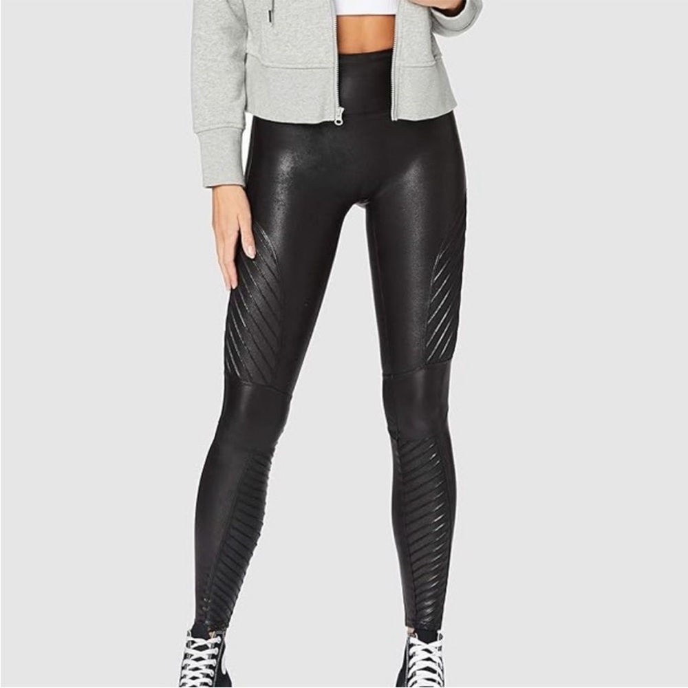 Spanx Faux Leather Moto Leggings in Very Black